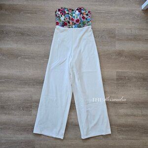 Remarkable Energy White Floral Embroidered Strapless Jumpsuit M New With Tags